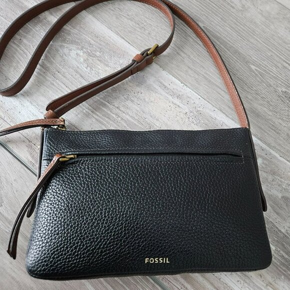 Fossil Black Cow Hide Leather Crossbody Bag Adjustable Strap Vintage Purse Small - Picture 1 of 16